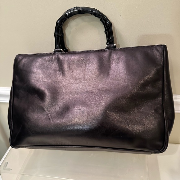 Plinio Visona vintage black leather bag with bamboo like handles - Picture 3 of 6